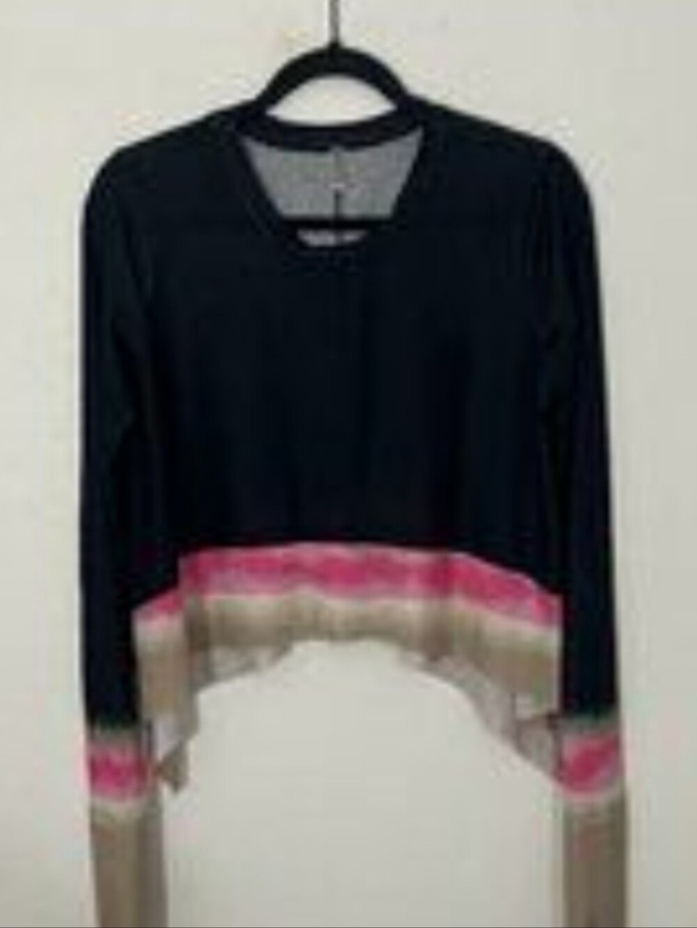 Free People Black Cropped Sweater with Pink and Tan Stripe Detail
